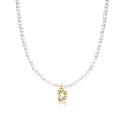 Basic Simple Style Letter Gold Plated Zircon Imitation Pearl Wholesale Pendant Necklace