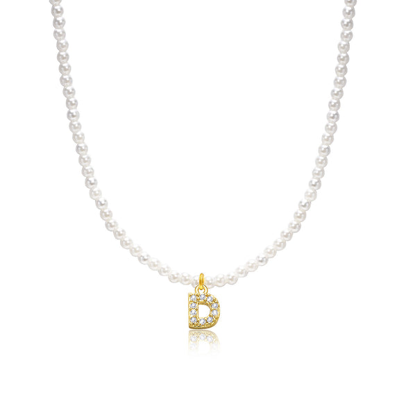 Basic Simple Style Letter Gold Plated Zircon Imitation Pearl Wholesale Pendant Necklace