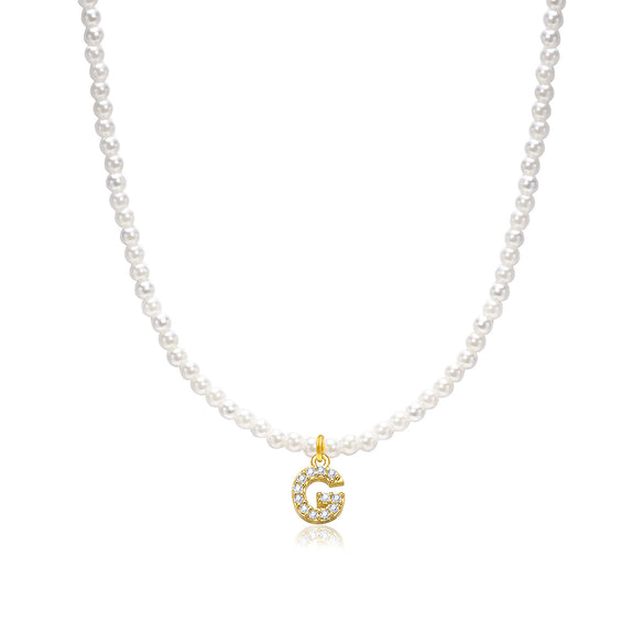 Basic Simple Style Letter Gold Plated Zircon Imitation Pearl Wholesale Pendant Necklace