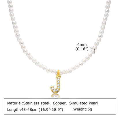 Basic Simple Style Letter Gold Plated Zircon Imitation Pearl Wholesale Pendant Necklace