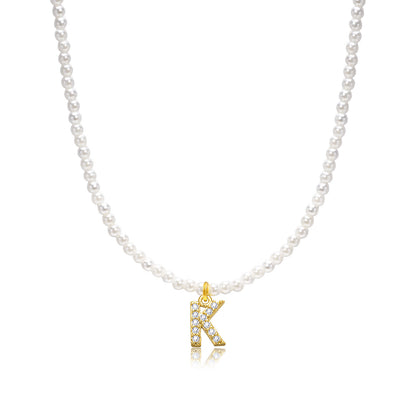 Basic Simple Style Letter Gold Plated Zircon Imitation Pearl Wholesale Pendant Necklace