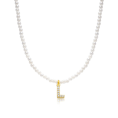 Basic Simple Style Letter Gold Plated Zircon Imitation Pearl Wholesale Pendant Necklace