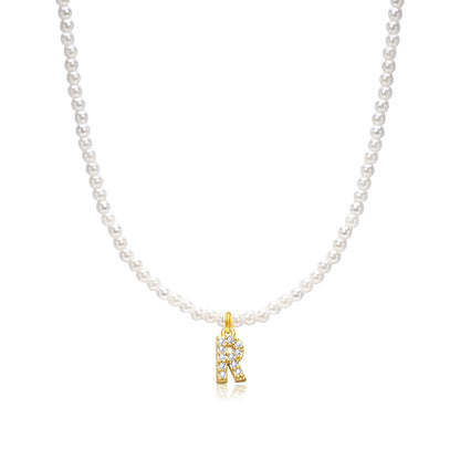 Basic Simple Style Letter Gold Plated Zircon Imitation Pearl Wholesale Pendant Necklace