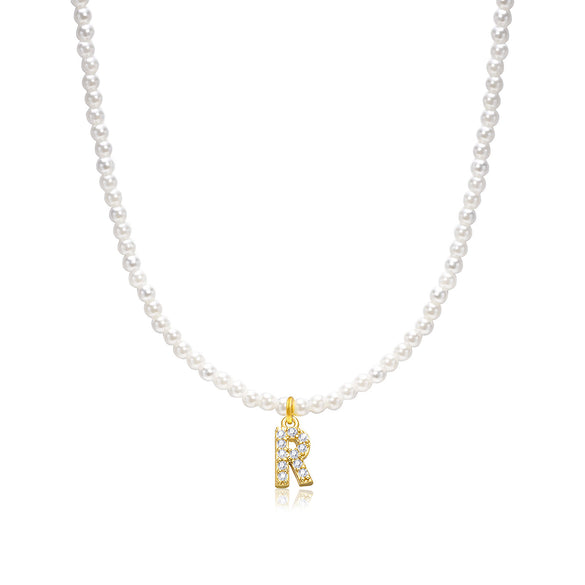 Basic Simple Style Letter Gold Plated Zircon Imitation Pearl Wholesale Pendant Necklace