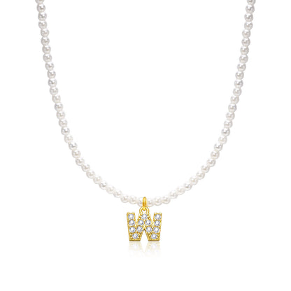 Basic Simple Style Letter Gold Plated Zircon Imitation Pearl Wholesale Pendant Necklace