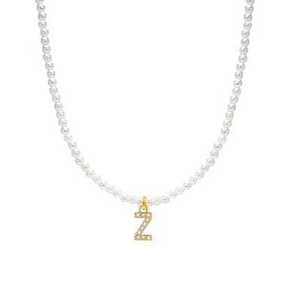 Basic Simple Style Letter Gold Plated Zircon Imitation Pearl Wholesale Pendant Necklace