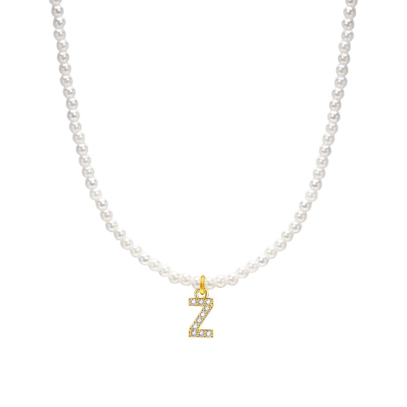 Basic Simple Style Letter Gold Plated Zircon Imitation Pearl Wholesale Pendant Necklace
