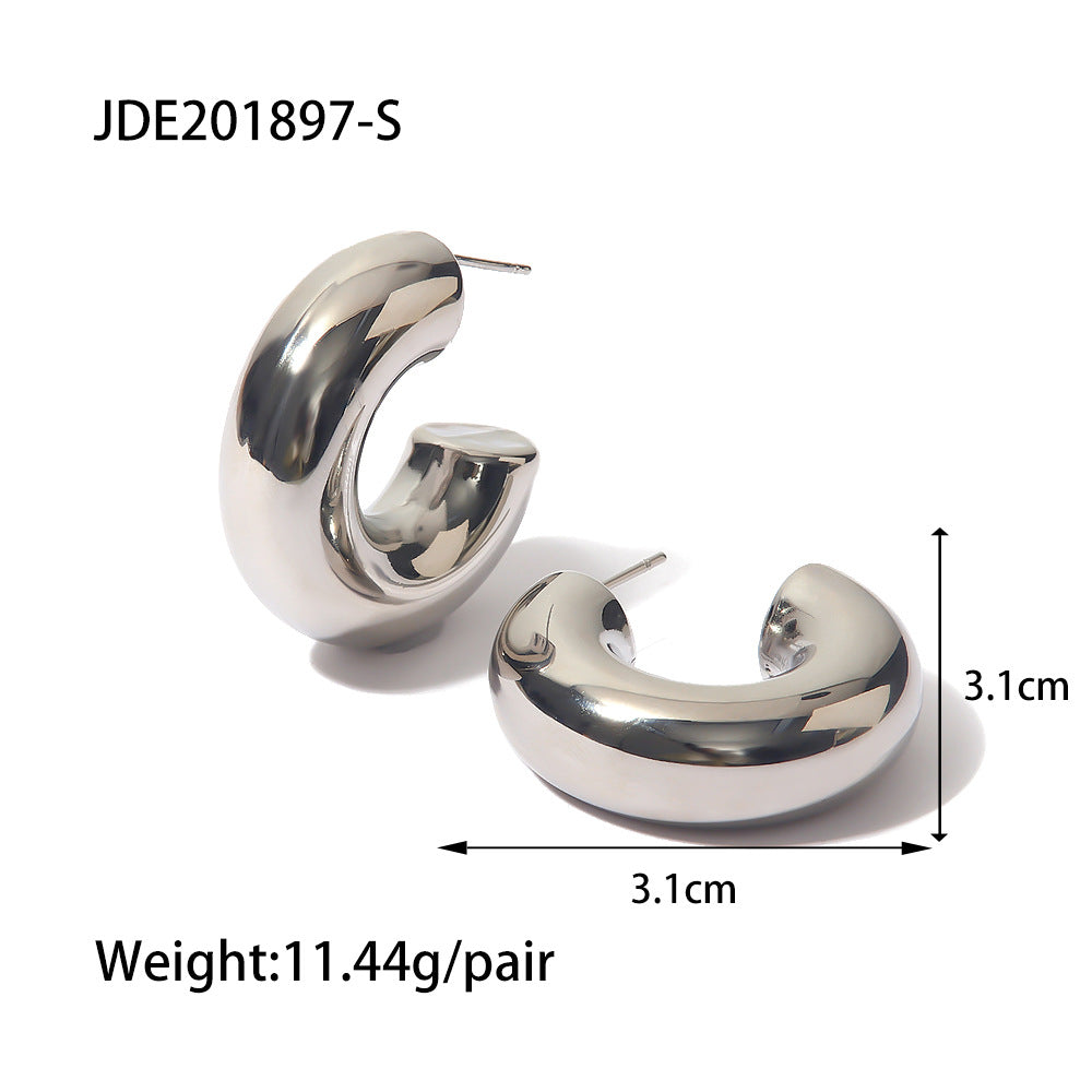 Fashion Stainless Steel Thick Hollow C-shaped Stud Earrings Wholesale