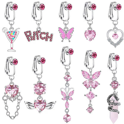 Casual Shiny Letter Heart Shape Butterfly Stainless Steel Inlay Zircon Belly Ring