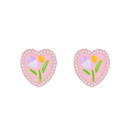 1 Pair Sweet Flower Inlay Alloy Pearl Ear Studs