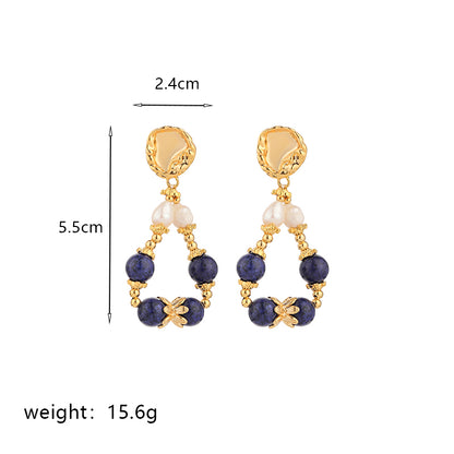 1 Pair Commute Round Plating Inlay Freshwater Pearl Copper Agate 18k Gold Plated Drop Earrings Earrings