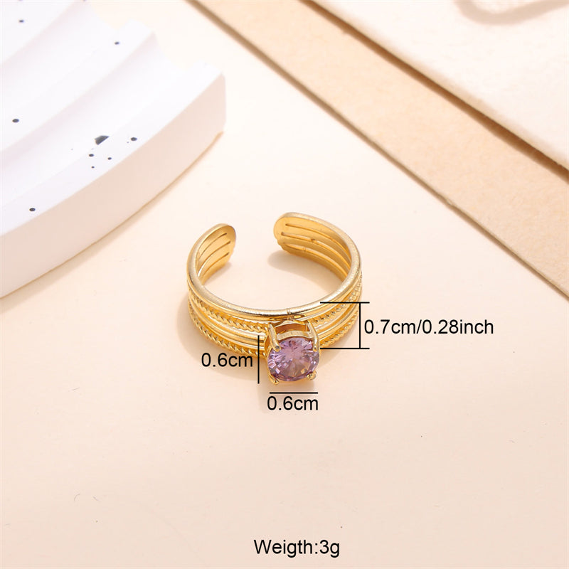 Classic Style Solid Color Stainless Steel Plating Inlay Zircon 18k Gold Plated Open Rings