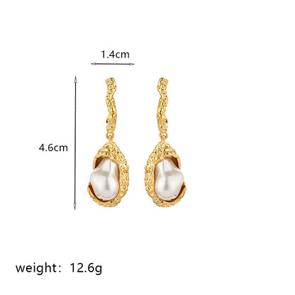 1 Pair Commute Round Plating Inlay Imitation Pearl Copper Turquoise Agate 18k Gold Plated Drop Earrings Ear Studs