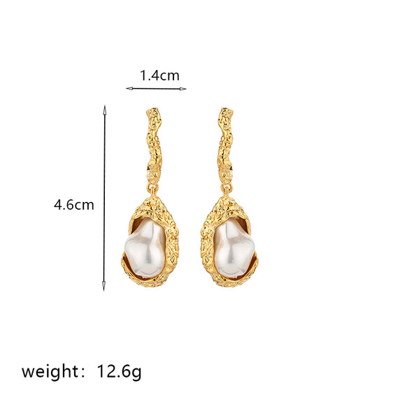 1 Pair Commute Round Plating Inlay Imitation Pearl Copper Turquoise Agate 18k Gold Plated Drop Earrings Ear Studs