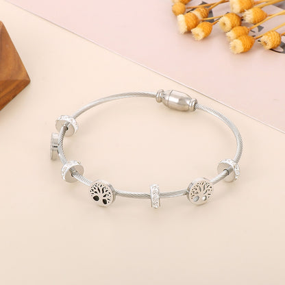 Modern Style Simple Style Devil's Eye Tree Stainless Steel Titanium Steel Plating Inlay Zircon 18k Gold Plated Bangle