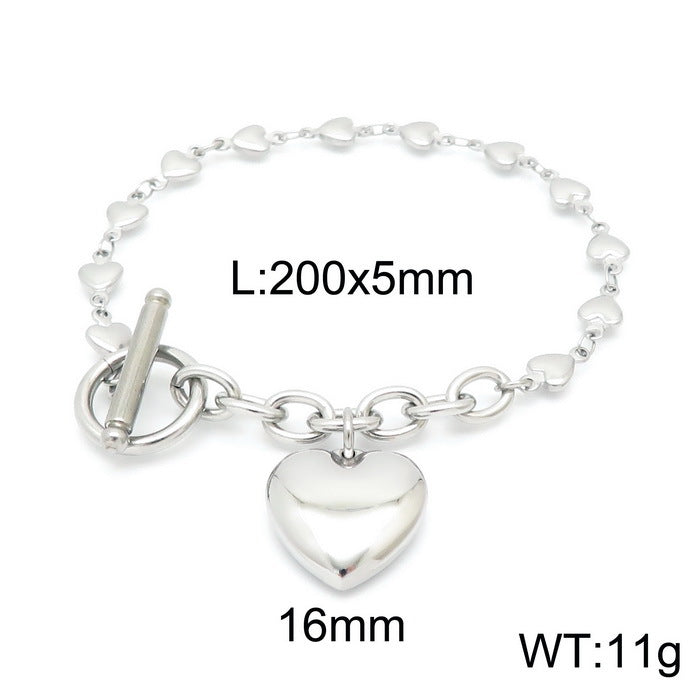 European And American Ot Buckle Heart Necklace Bracelet Heart-shaped O-chain Stainless Steel Suit