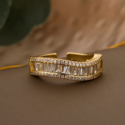 Simple Style Commute Cross Rectangle Copper Plating Inlay Zircon 18k Gold Plated Open Rings