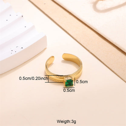 Classic Style Solid Color Stainless Steel Plating Inlay Zircon 18k Gold Plated Open Rings