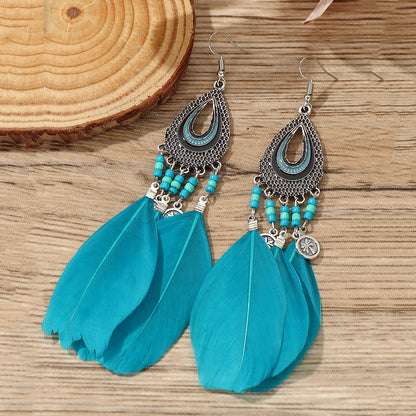 1 Pair Vacation Bohemian Water Droplets Flower Plating Artificial Feather Alloy Gold Plated Silver Plated Drop Earrings