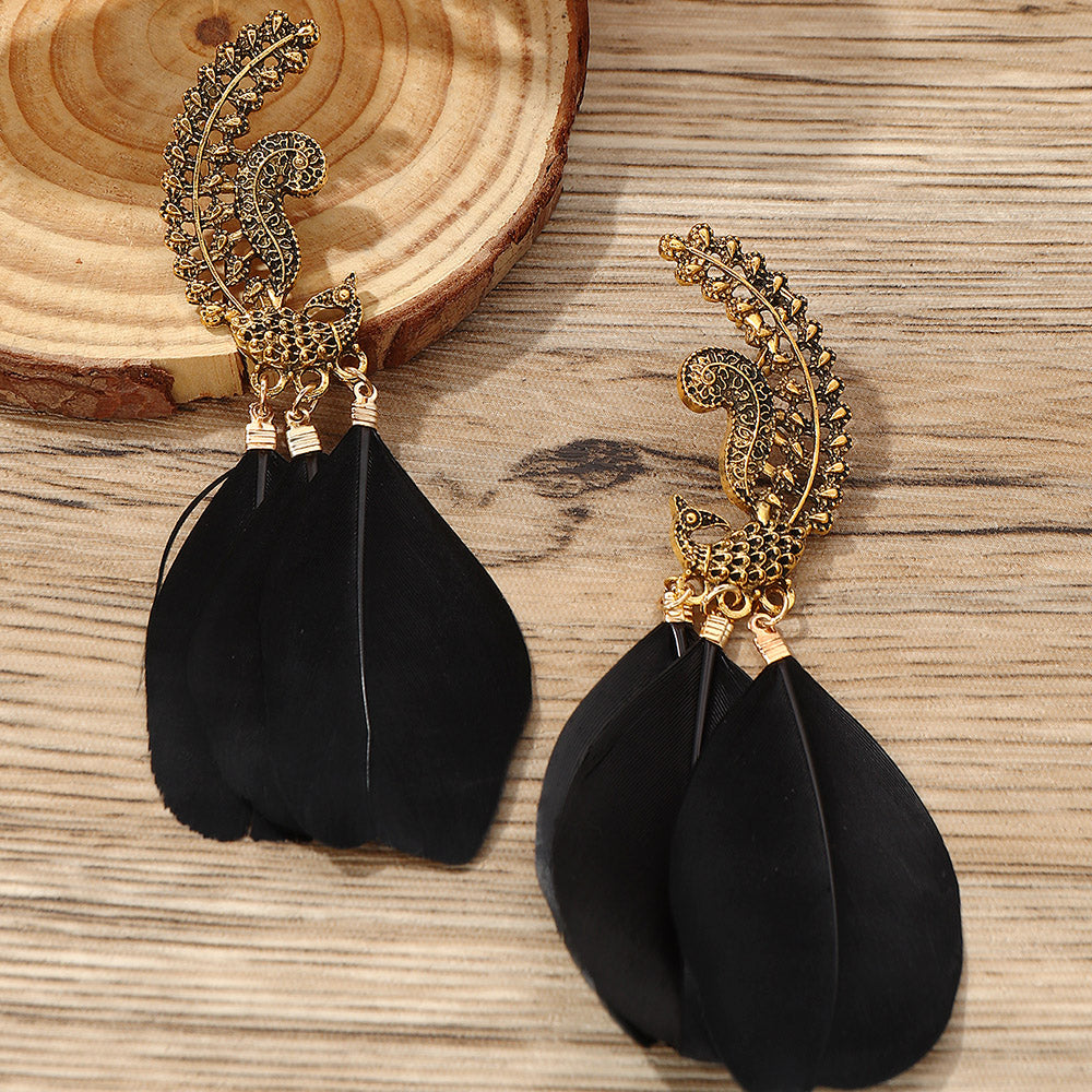 1 Pair Vacation Bohemian Water Droplets Flower Plating Artificial Feather Alloy Gold Plated Silver Plated Drop Earrings