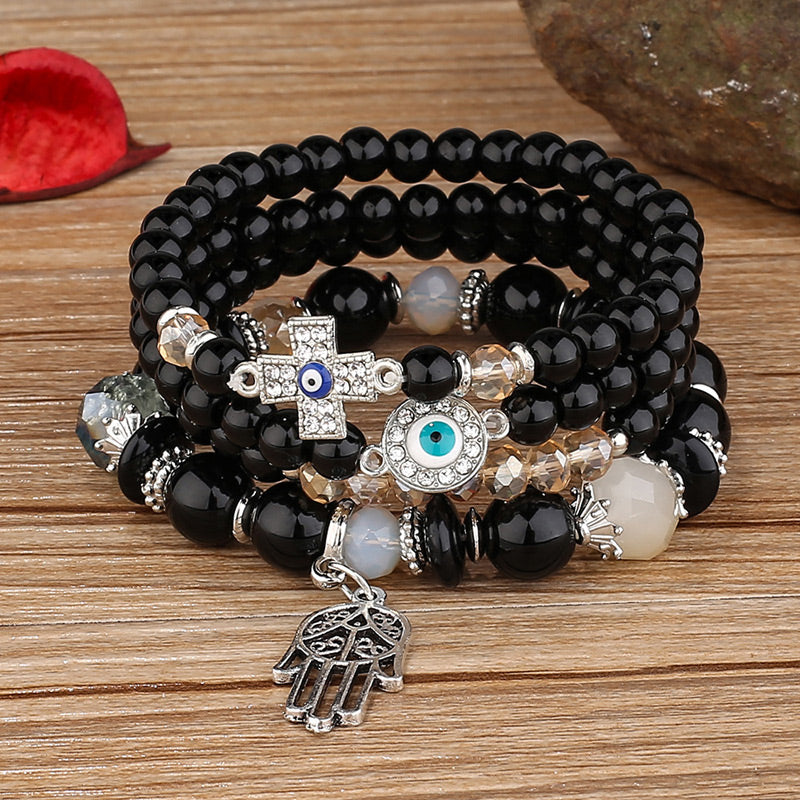 Wholesale Jewelry Simple Style Round Alloy Glass Bead Beaded Bracelets