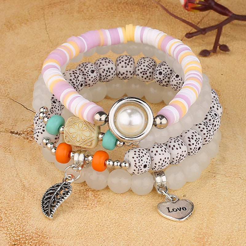 Wholesale Jewelry Simple Style Round Alloy Wood Glass Bead Beaded Bracelets