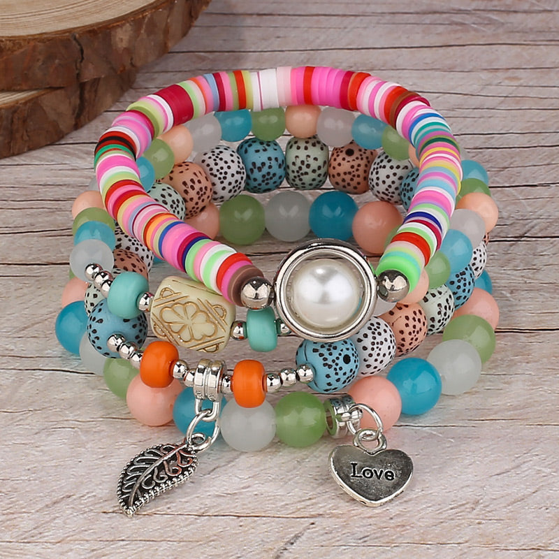 Wholesale Jewelry Simple Style Round Alloy Wood Glass Bead Beaded Bracelets