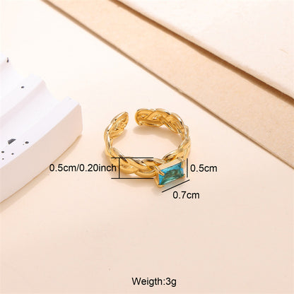 Elegant Solid Color Stainless Steel Plating Inlay Zircon 18k Gold Plated Open Rings