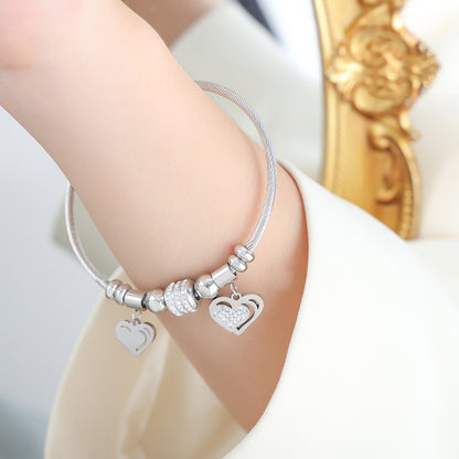 Casual Simple Style Star Heart Shape Butterfly Titanium Steel Plating Inlay Rhinestones 18k Gold Plated Bangle