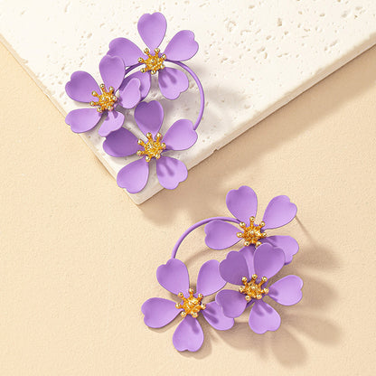 1 Pair Nordic Style Retro French Style Flower Spray Paint Plating Alloy Drop Earrings