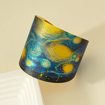 Wholesale Jewelry Nordic Style Classical Starry Sky Flower Landscape Alloy Lacquer Painting Cuff Bracelets