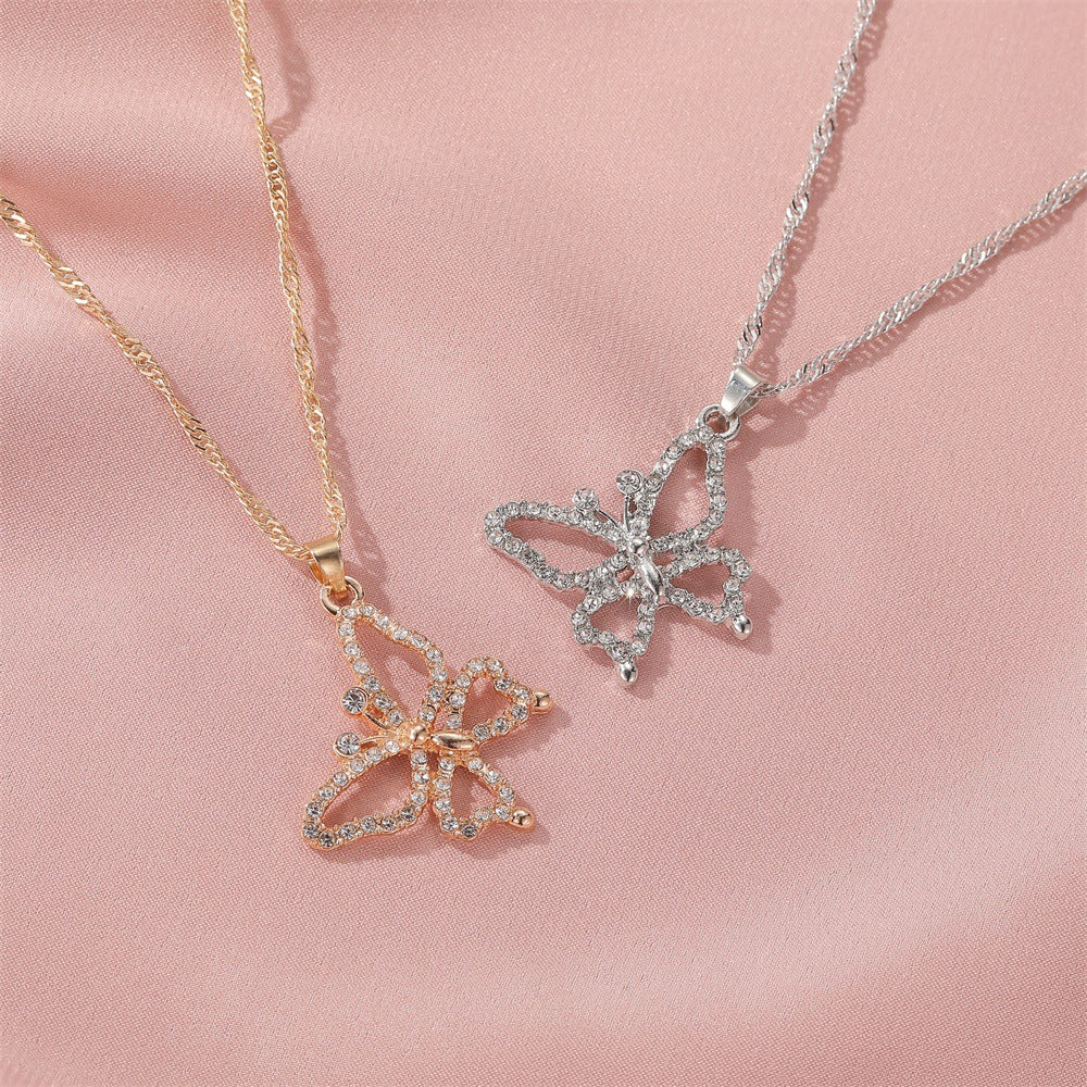 New Necklace Retro Micro-set Zircon Butterfly Clavicle Chain Hollow Full Diamond Butterfly Pendant Necklace Wholesale Gooddiy