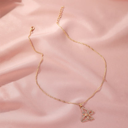 New Necklace Retro Micro-set Zircon Butterfly Clavicle Chain Hollow Full Diamond Butterfly Pendant Necklace Wholesale Gooddiy