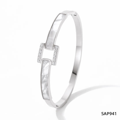 Streetwear Square Stainless Steel Plating Inlay Artificial Diamond Shell Bangle