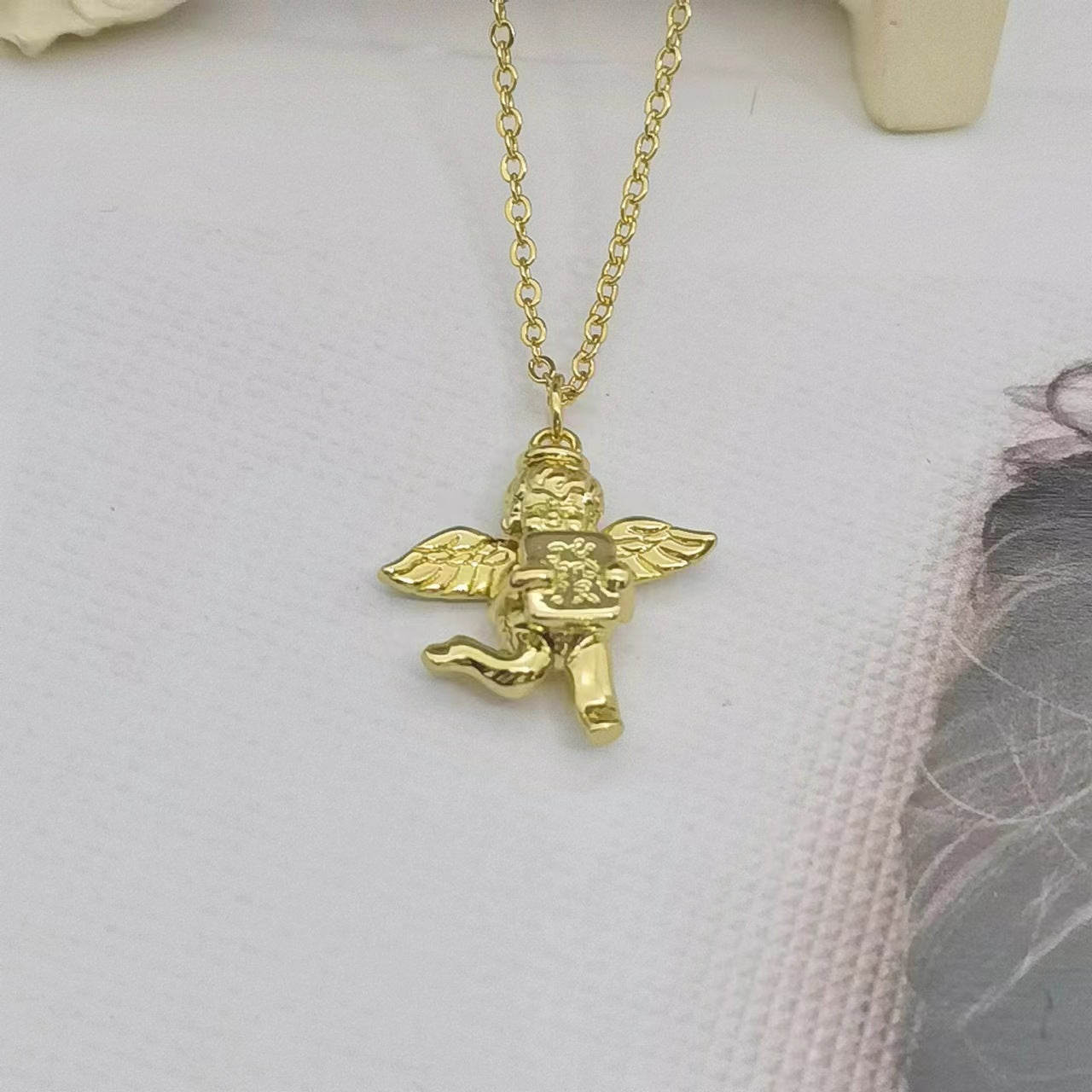 Artistic Angel Copper Plating 18k Gold Plated Pendant Necklace