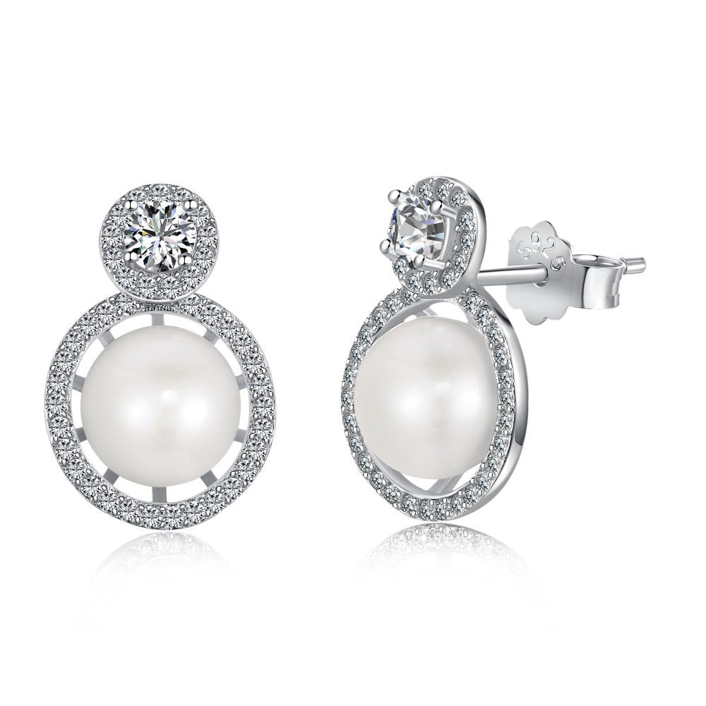 1 Pair Modern Style Round Plating Inlay Sterling Silver Freshwater Pearl Zircon Drop Earrings