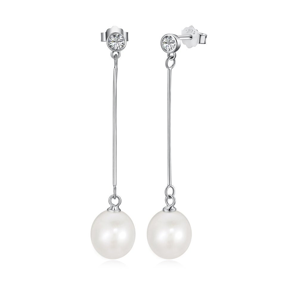 1 Pair Modern Style Round Plating Inlay Sterling Silver Freshwater Pearl Zircon Drop Earrings