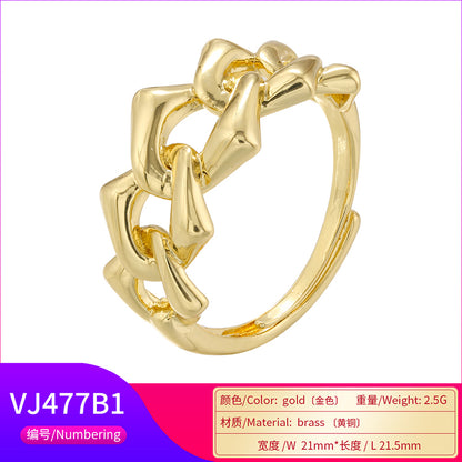 Elegant Shiny Solid Color Copper Plating Inlay Zircon 18k Gold Plated Open Rings