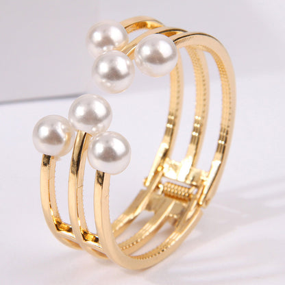 Simple Style Solid Color Imitation Pearl Alloy Inlay Artificial Pearls Women's Bangle