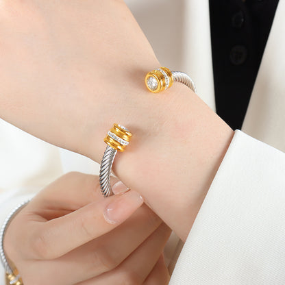 Simple Style Shiny Round Titanium Steel Plating Inlay Zircon 18k Gold Plated Bangle