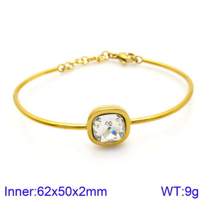 Retro Simple Style Square Titanium Steel Plating Inlay Gem Glass Stone 18k Gold Plated Bracelets