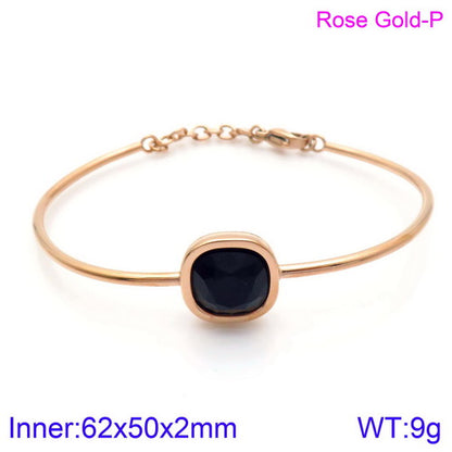 Retro Simple Style Square Titanium Steel Plating Inlay Gem Glass Stone 18k Gold Plated Bracelets