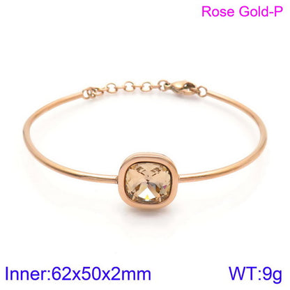 Retro Simple Style Square Titanium Steel Plating Inlay Gem Glass Stone 18k Gold Plated Bracelets