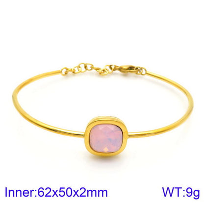 Retro Simple Style Square Titanium Steel Plating Inlay Gem Glass Stone 18k Gold Plated Bracelets