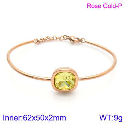 Retro Simple Style Square Titanium Steel Plating Inlay Gem Glass Stone 18k Gold Plated Bracelets