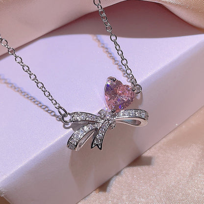 Elegant Sweet Bow Knot Titanium Steel Inlay Zircon Rings Earrings Necklace