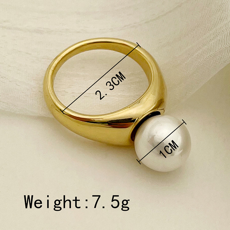 Elegant Round Stainless Steel Plating Inlay Artificial Pearls Gold Plated Rings