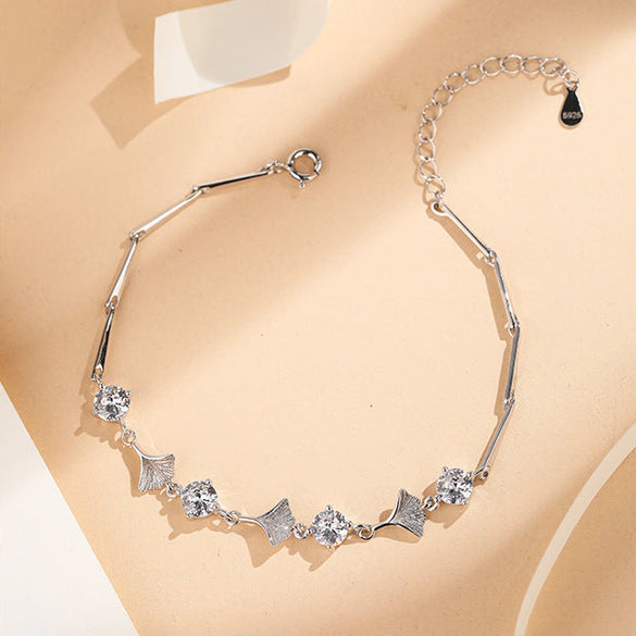 Elegant Lady Leaf Sterling Silver Zircon Bracelets In Bulk