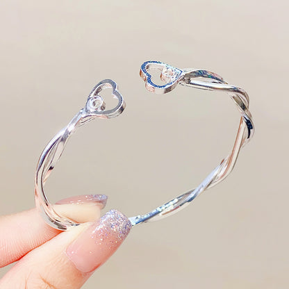 Sweet Simple Style Heart Shape Bow Knot Metal Bowknot Women's Bangle