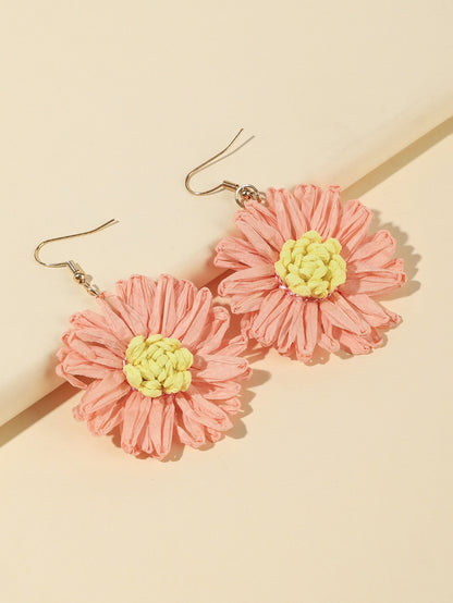 1 Pair Elegant Sweet Flower Raffia Drop Earrings